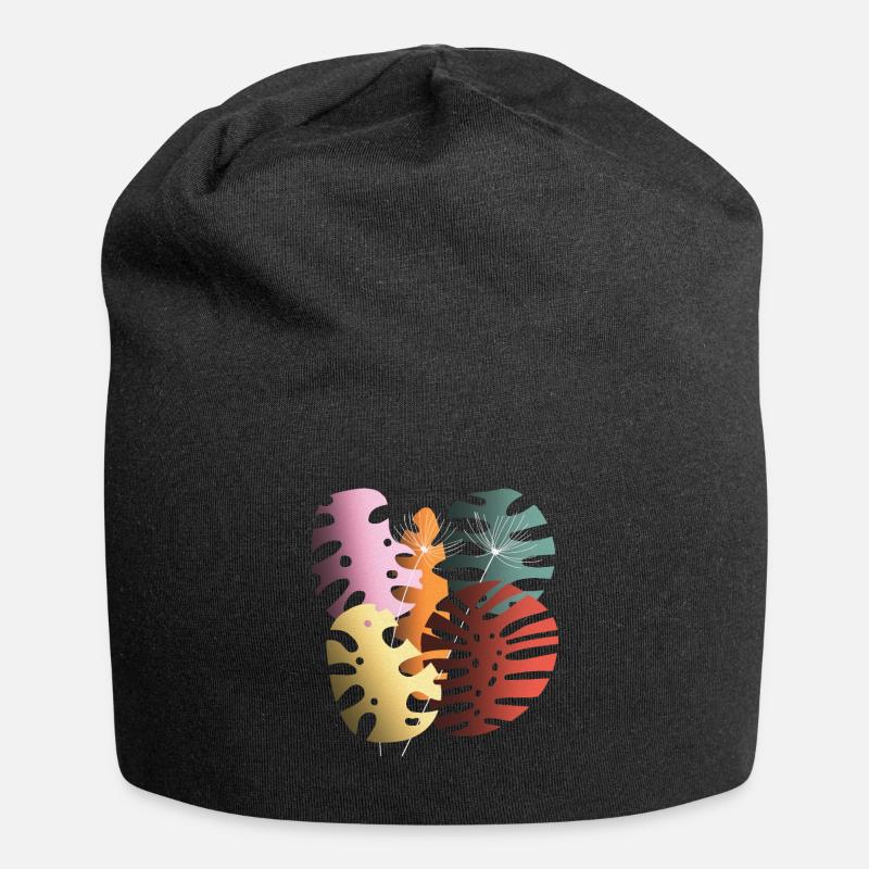 Monstera-Blätter Boho-Design Boho-Monstera - Jersey-Beanie - Schwarz