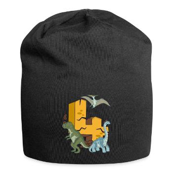 Dinosaur Birthday Shirt 4 Years Young Children - Jersey Beanie - black - Front
