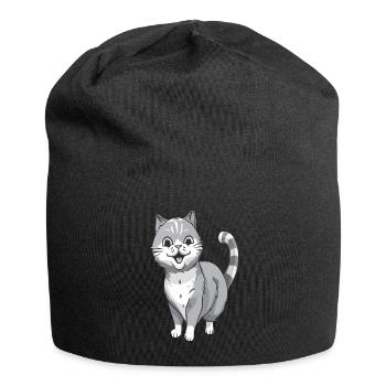 Lächelnde Katze für Katzenfreunde - Jersey-Beanie - Schwarz - Vorne