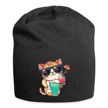 Sommer-Coolness: Katze mit Sonnenbrille - Jersey-Beanie - Schwarz - Vorne