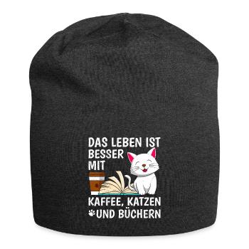 Life is better with Coffee Cats and Books - Jersey-Beanie - Anthrazit - Vorne