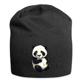 Knuffiger Panda Bär - Jersey-Beanie - Schwarz - Vorne