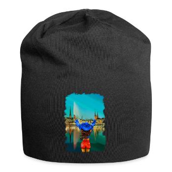 Illustration de la ligne d’horizon brune de Hambourg - Bonnet en jersey - noir - Devant