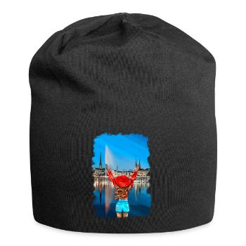 Illustration de la ligne d’horizon de la femme blonde de Hambourg - Bonnet en jersey - noir - Devant