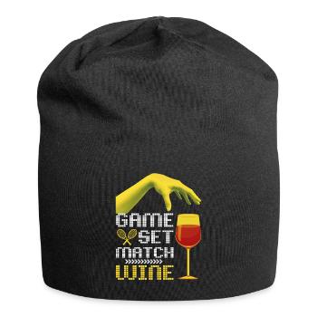Tennis Game-Set-Match lustiger Spruch mit Wein - Jersey-Beanie - Schwarz - Vorne
