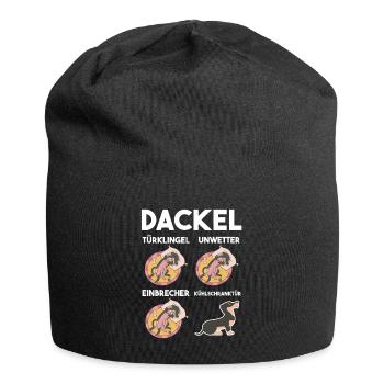 Hund Dackel - Jersey-Beanie - Schwarz - Vorne