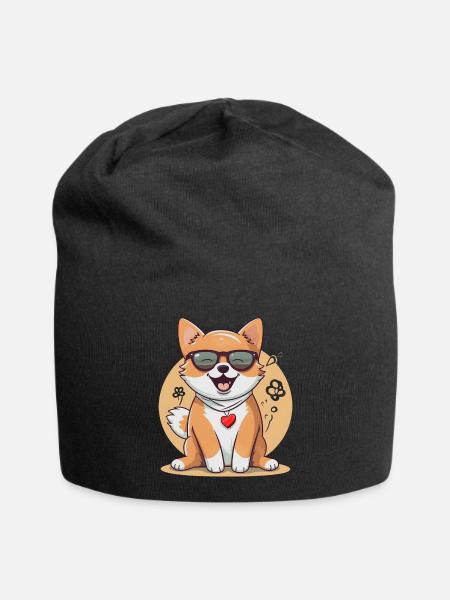 Shiba Inu mit Sonnenbrille und Herz Kette - Jersey-Beanie - Schwarz