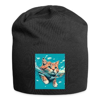 Rote Katze schwimmt im Wasser - Jersey-Beanie - Schwarz - Vorne