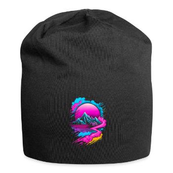 Vaporwave Abstrakte Landschaft Mond Baum - Jersey-Beanie - Schwarz - Vorne