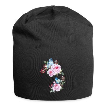 Fleurs Oiseau Oiseaux floraux - Bonnet en jersey - noir - Devant