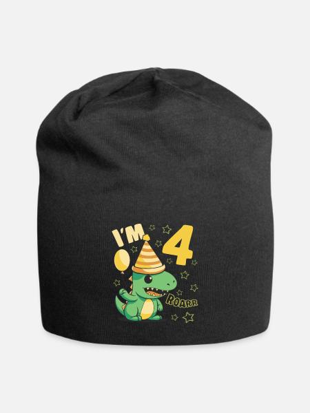 Dinosaur Birthday Party 4 Year Old Boy 4 Yrs Gift - Jersey-Beanie - Schwarz