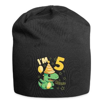 Dinosaur Birthday Party 5 Year Old Boy 5 Yrs Gift - Jersey Beanie - black - Front