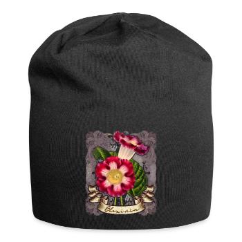 Vintage Gloxinie Flower Botanical Illustration - Jersey Beanie - black - Front