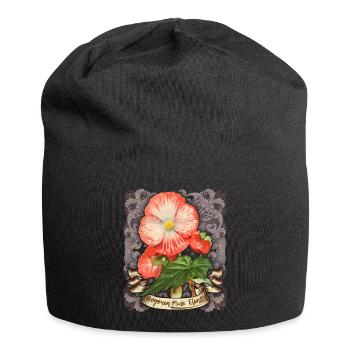Botanical illustration vintage begonia flower - Jersey Beanie - black - Front