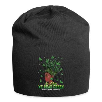 May Green Mental Health Awareness Month Butterfly - Jersey Beanie - black - Front