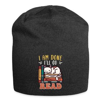 Buchliebhaber Katzenfan Leseratte Bücherleser - Jersey-Beanie - Anthrazit - Vorne