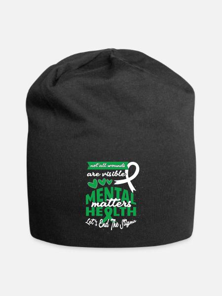 May Green Mental Health Awareness End Stigma - Jersey Beanie - black