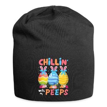 Chillin With My Peeps, Funny Easter Bunny - Jersey Beanie - black - Front