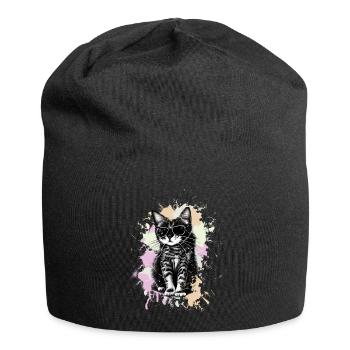 Coole Katze Mit Sonnenbrille - Jersey-Beanie - Schwarz - Vorne