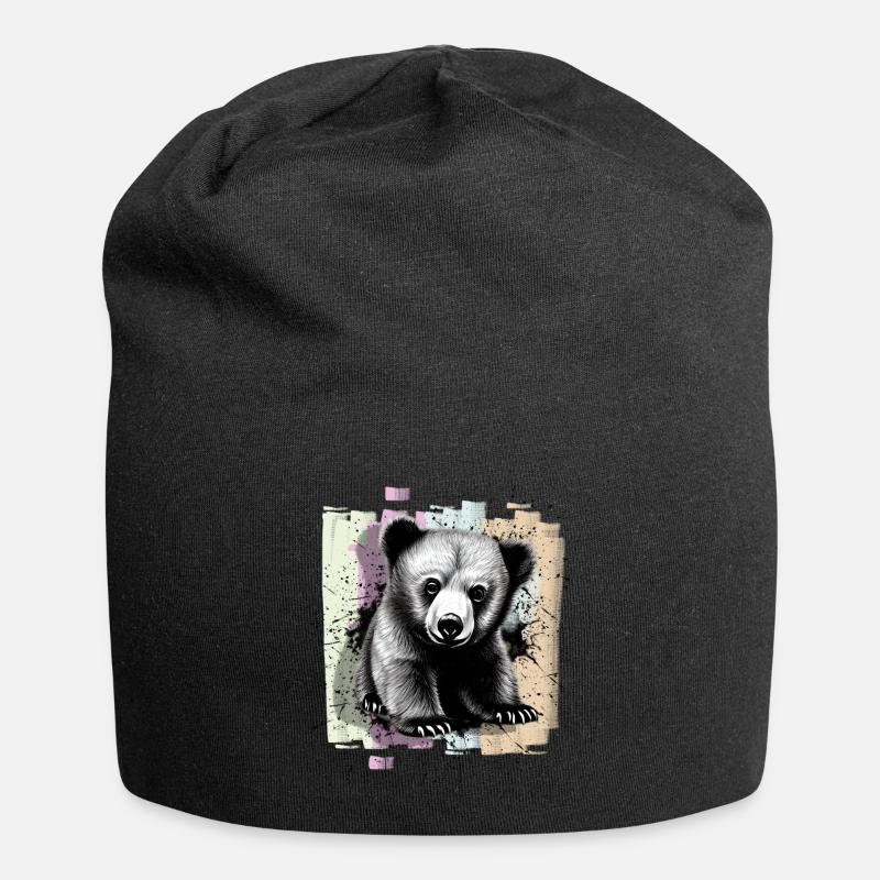 Bär - Jersey-Beanie - Schwarz
