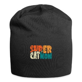 Super Cat Mom for the Best Cat Mom Ever Retro - Jersey Beanie - black - Front