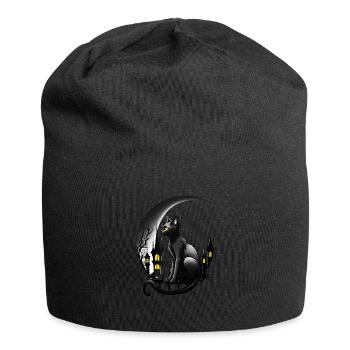 Schwarze Katze mit Mondsichel - Gothic Gothic - Jersey-Beanie - Schwarz - Vorne