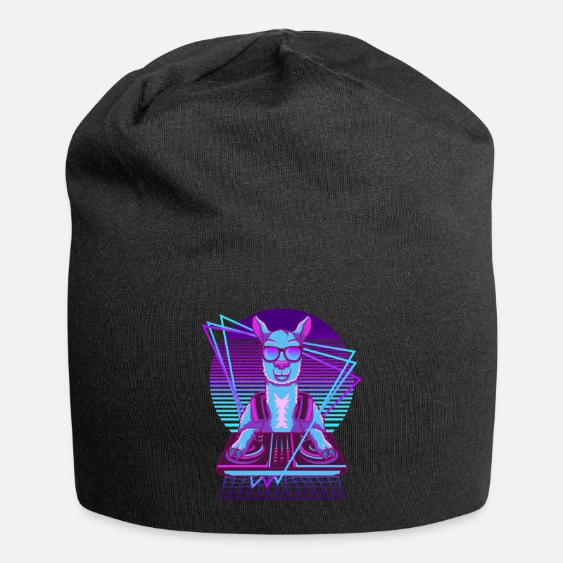 Vaporwave Llama DJ Pult Llama - Jersey-Beanie - Schwarz