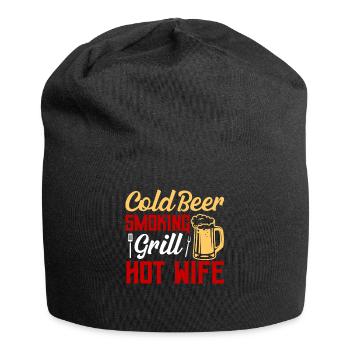 Cold Beer Smoking Grill Hot Wife Grilling BBQ Smok - Jersey Beanie - black - Front