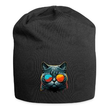 Coole Katze mit Sonnenbrille - Jersey-Beanie - Schwarz - Vorne