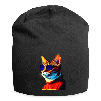Coole Katze trägt Sonnenbrille - Jersey-Beanie - Schwarz - Vorne
