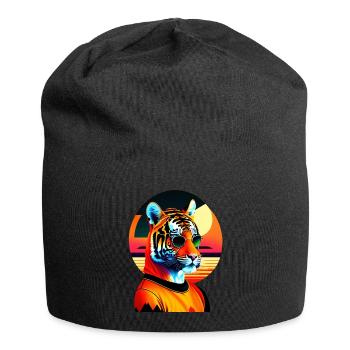 Cooler Tiger trägt Sonnenbrille - Jersey-Beanie - Schwarz - Vorne