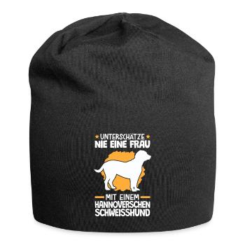 Mann mit einem Hannoverscher Schweißhund - Jersey-Beanie - Schwarz - Vorne