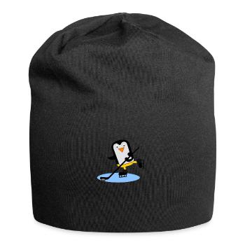 Pinguin spielt Eishockey mit Puck - Jersey-Beanie - Schwarz - Vorne