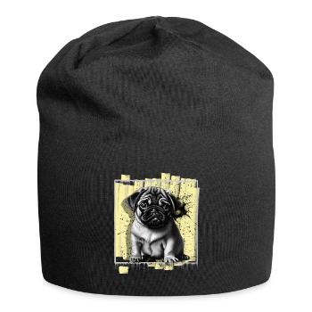 Mops Hund - Jersey-Beanie - Schwarz - Vorne