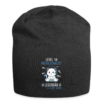 Level 14 Jahre Geburtstagsshirt Katze Gamer - Jersey-Beanie - Anthrazit - Vorne