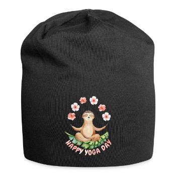 Yoga mit Sloth, lustiges Faultier und Blumen - Jersey-Beanie - Schwarz - Vorne