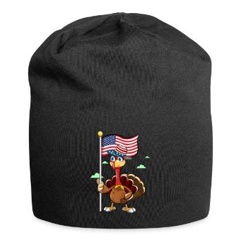 Turkey With American Flag - Jersey Beanie - black - Front