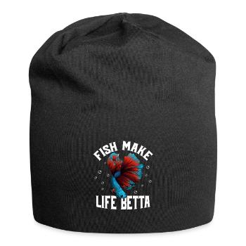 Fish Make Life Betta Aquarium Owner Fish Keeping - Jersey Beanie - black - Front