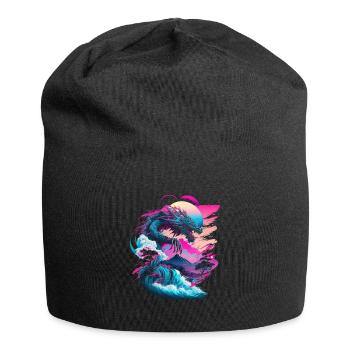Drache Vaporwave Abstrakte Landschaft Mond Baum - Jersey-Beanie - Schwarz - Vorne