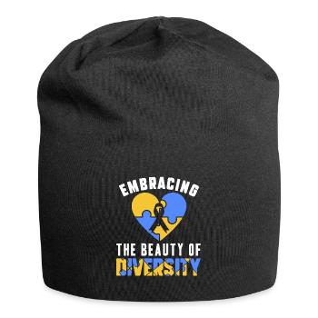 Welt-Down-Syndrom-Tag Bewusstsein für Vielfalt - Jersey-Beanie - Schwarz - Vorne