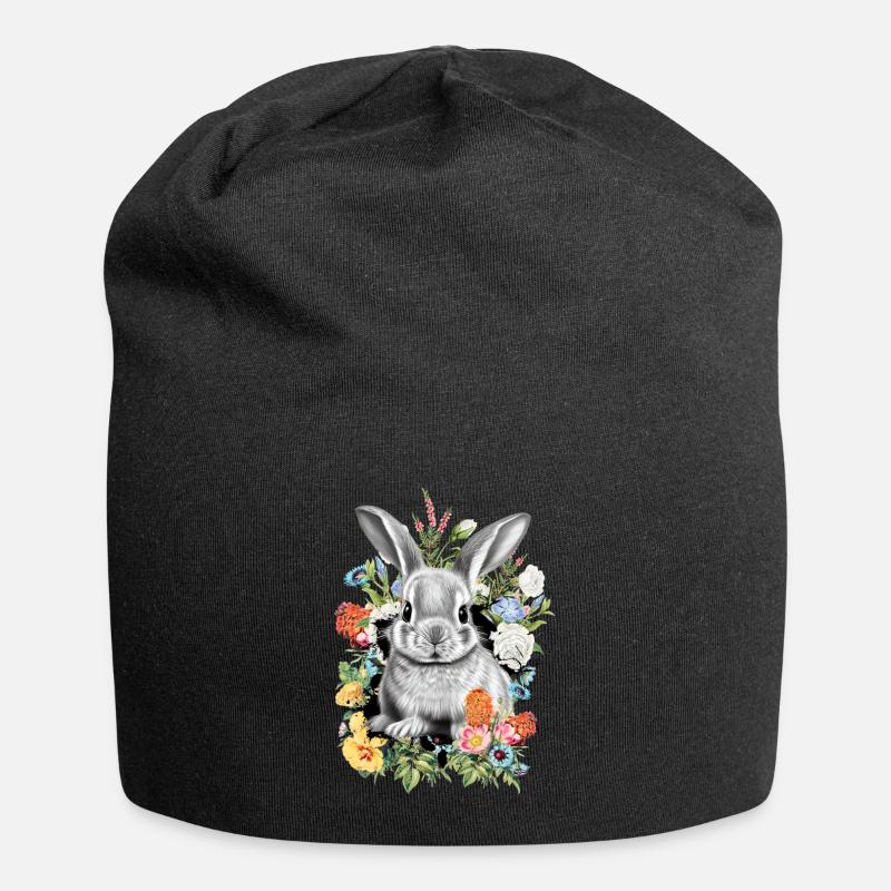 Hase Kaninchen Blumen - Jersey-Beanie - Schwarz