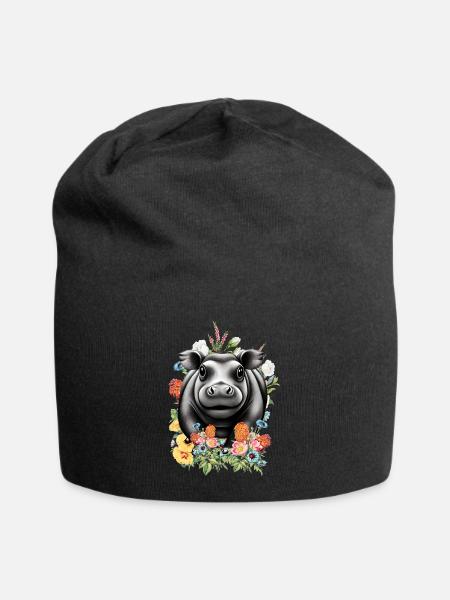 Nilpferd Blumen - Jersey-Beanie - Schwarz