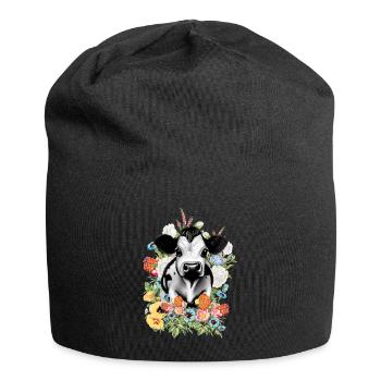 Kuh Blumen - Jersey-Beanie - Schwarz - Vorne