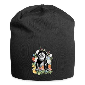 Affe Blumen - Jersey-Beanie - Schwarz - Vorne