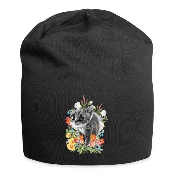 Katze Blumen - Jersey-Beanie - Schwarz - Vorne