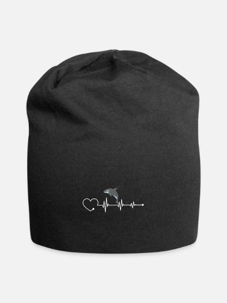 Dolphin Lovers Meerestiere Schützen Herzschlag - Jersey-Beanie - Schwarz