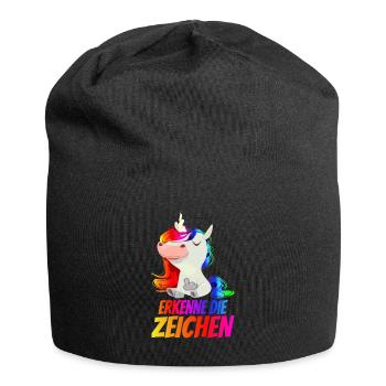 Erkenne die Zeichen - Mittelfinger Einhorn - Jersey-Beanie - Schwarz - Vorne