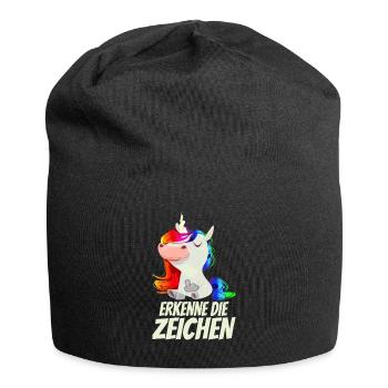 Erkenne die Zeichen - Mittelfinger Einhorn - Jersey-Beanie - Schwarz - Vorne