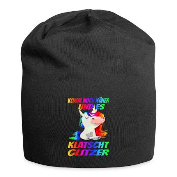 Komm noch näher und es klatscht Glitzer - - Jersey-Beanie - Schwarz - Vorne