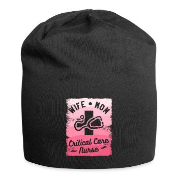Wife Mom Critical Care Nurse Emergency Room Nurses - Jersey Beanie - black - Front